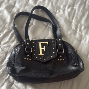 Black Leather Shoulder Bag with Gold Hardware